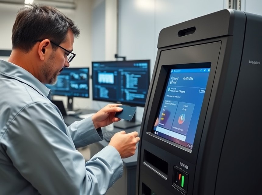 Terminal de autoservicio con protección anti-skimming instalada